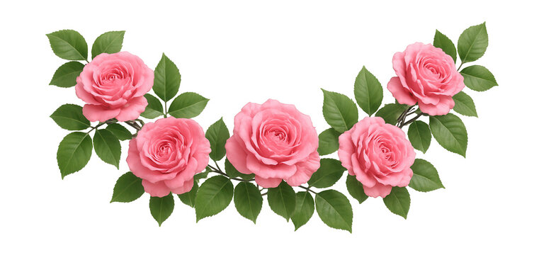 Pink rose and green leaf silk flower garland, perfect for bedroom wall decor.