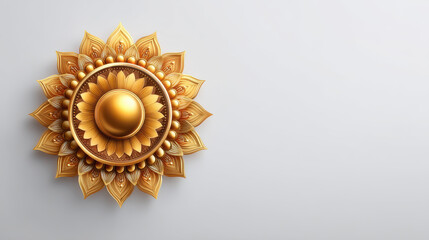 Fototapeta premium Golden mandala art with intricate floral design on clean white background, elegant decorative element for festive celebration or cultural event