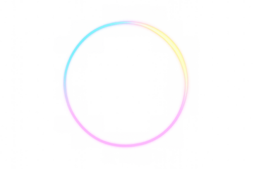 Glowing neon circle frame with gradient colors and vibrant light creating an abstract modern design element