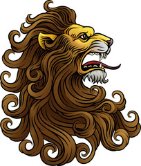 Lion Head Woodcut Etching Vintage Style