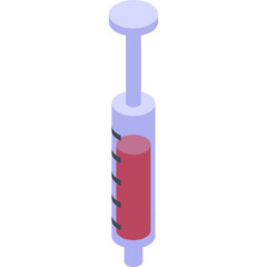 A Stylized Isometric Illustration of a Medical Syringe Filled with Red Liquid Against a Transparent Background