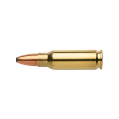Brass rifle cartridge with a copper projectile for firearms and shooting sports isolated on transparent background