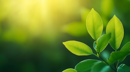 Obraz premium A close-up of vibrant green leaves against a softly blurred background, This image can be used for nature themes, wellness, or sustainability projects, conveying growth and vitality,