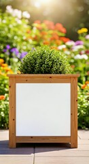 Fototapeta premium Earthy Garden Planter Box Mockup Vibrant Background Outdoor Natural Home Decor Display