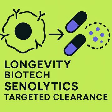 Innovative representation of cellular biotechnology showcasing senolytics and targeted clearance therapies for longevity health advancements rooted in cellular rejuvenation strategies