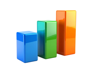3D business growth bar chart showing financial success and progress with colorful glossy columns isolated on a white background
