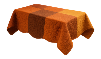 Reversible quilted tablecloth in fall colors, ideal for a cozy Thanksgiving dinner.