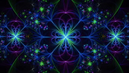 neon symmetry, sci-fi elegance, detailed symmetrical seamless pattern