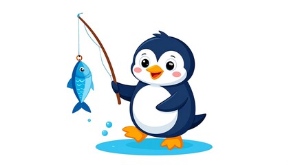 Naklejka premium Cute penguin fishing