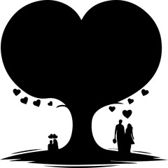 Tree With Love Silhouette Romantic Heart Shape Nature Background