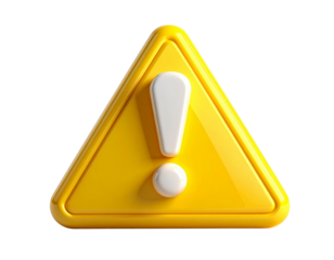 A 3D yellow warning triangle with a white exclamation mark. This glossy icon symbolizes alerts, caution, danger, and system errors, isolated on a white background