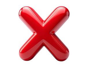 A shiny red 3D X mark symbol representing concepts of negation, error, and cancellation, isolated on a clean white background