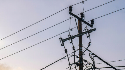 power lines on a blue sky background