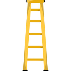 A Tall Yellow Ladder with Five Steps and Black Feet on a Transparent Background Representing Repair and Maintenance Tools