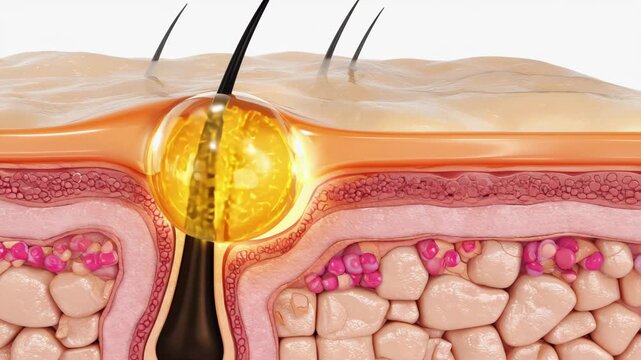 3D Human Skin with Acne and Pore Structure Showing Inflammation and Dermatology Concept