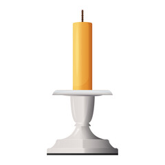 Unlit candle in classic metal holder isolated on white. Vector illustration
