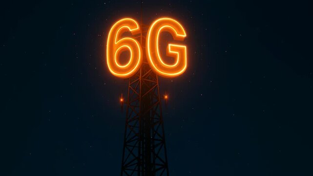 6G technology connection enhances communication, with glowing tower symbolizing future of wireless network and signal capabilities