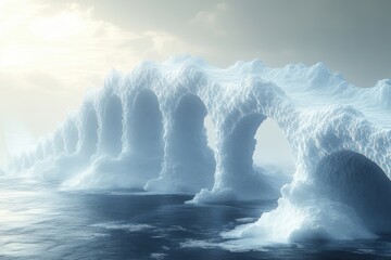 Icebergs floating in the ocean.