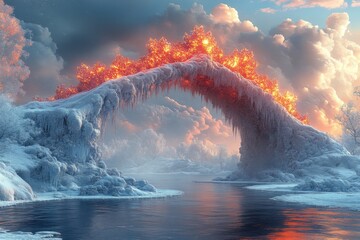 Ice and fire swirl together in a captivating wallpaper design.