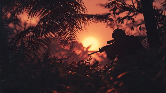 jungle sniper ambush at sunset