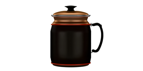 Black thermal carafe with copper lid and handle, cut out transparent