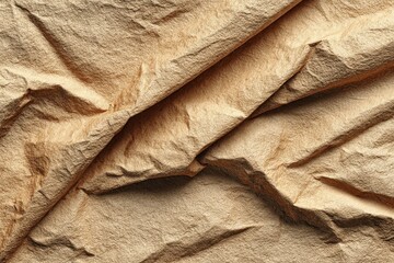 Beige fabric showing wrinkles and folds, creating textural patterns and interplay of light and shadow