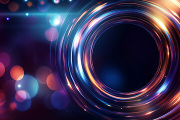 Glowing Metallic Ring Frame with Colorful Light Reflections on Dark Background