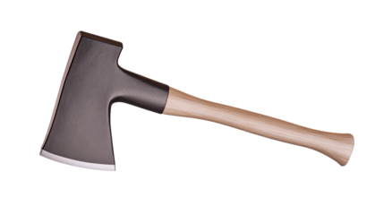 Metal head axe with wooden handle isolated, cut out transparent