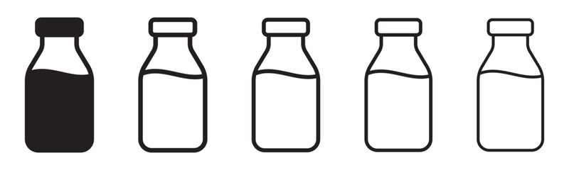 Milk Jar and Bottle Icon Set – Dairy Beverage and Farm Fresh Product Symbols, Vector Illustration