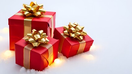 Obraz premium Festive Christmas presents with golden lighting and space for text