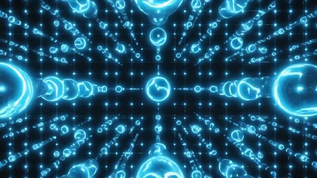 3D Digital Blue Spheres in Futuristic Grid Representing Data Flow and Network Technology