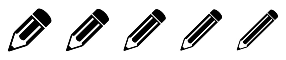 Pencil Icon Set – Writing, Drawing, and Creativity Symbols, Vector Illustration