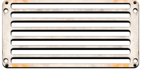 Weathered Metal Grill with Orange Patina and Rivets, cut out transparent