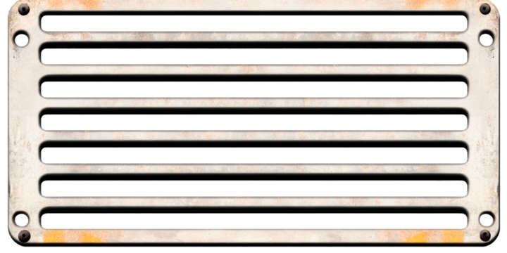 Weathered Metal Grill with Orange Patina and Rivets, cut out transparent