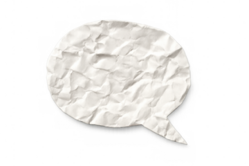Crumpled white paper speech bubble showing communication problem, message, and dialogue with transparent background