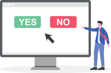 A businessman holds a sign that says YES and another holds a sign that says NO,

