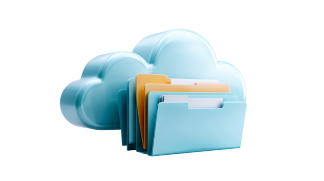 Cloud storage with organized files in folders, cut out transparent - Powered by Adobe