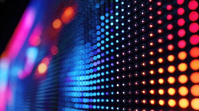 a close up view of an led screen displaying vibrant colors and creating a bokeh effect background