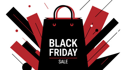 Black Friday Sale banner with dynamic shopping bag vector illustration