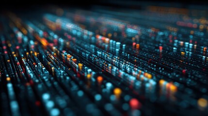 glowing digital data stream shows cybersecurity and modern technology in a tech abstract matrix background with a bright futuristic concept