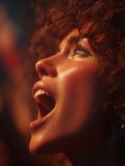 face of euphoria  closeup of excited woman at live concert