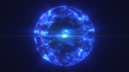 Obraz premium Futuristic blue energy sphere emitting bright plasma light, glowing with intense power and digital motion