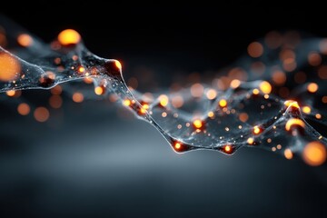 Abstract network connecting glowing nodes, nanotechnology structure with bokeh effect