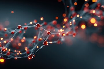 Abstract network connecting glowing nodes, nanotechnology structure with bokeh effect