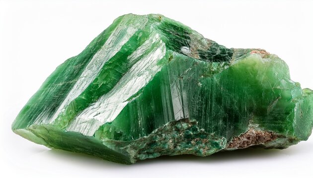 Sample Of Rough Green Nephrite Mineral On White