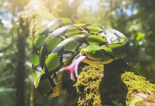 Smooth Macro Tracking Shot of a Majestic Python Coiling Up