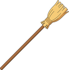Wooden broomstick with straw bristles