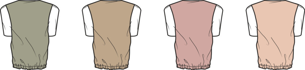 Various color schemes for vest apparel design Olive, khaki, blush, and taupe garment styles