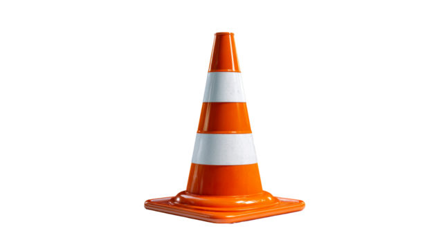 Orange and white traffic cone isolated on white, cut out transparent