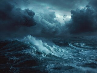 Dramatic Stormy Sea Ocean Waves Turbulent Weather Overcast Sky Marine Environment